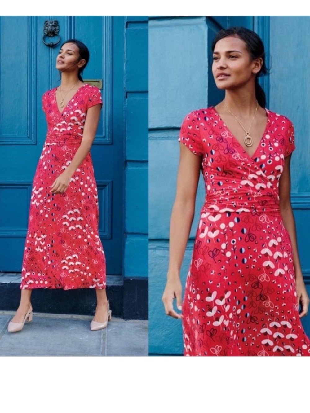 Biden Lily jersey midi faux wrap dress coral 2 petite